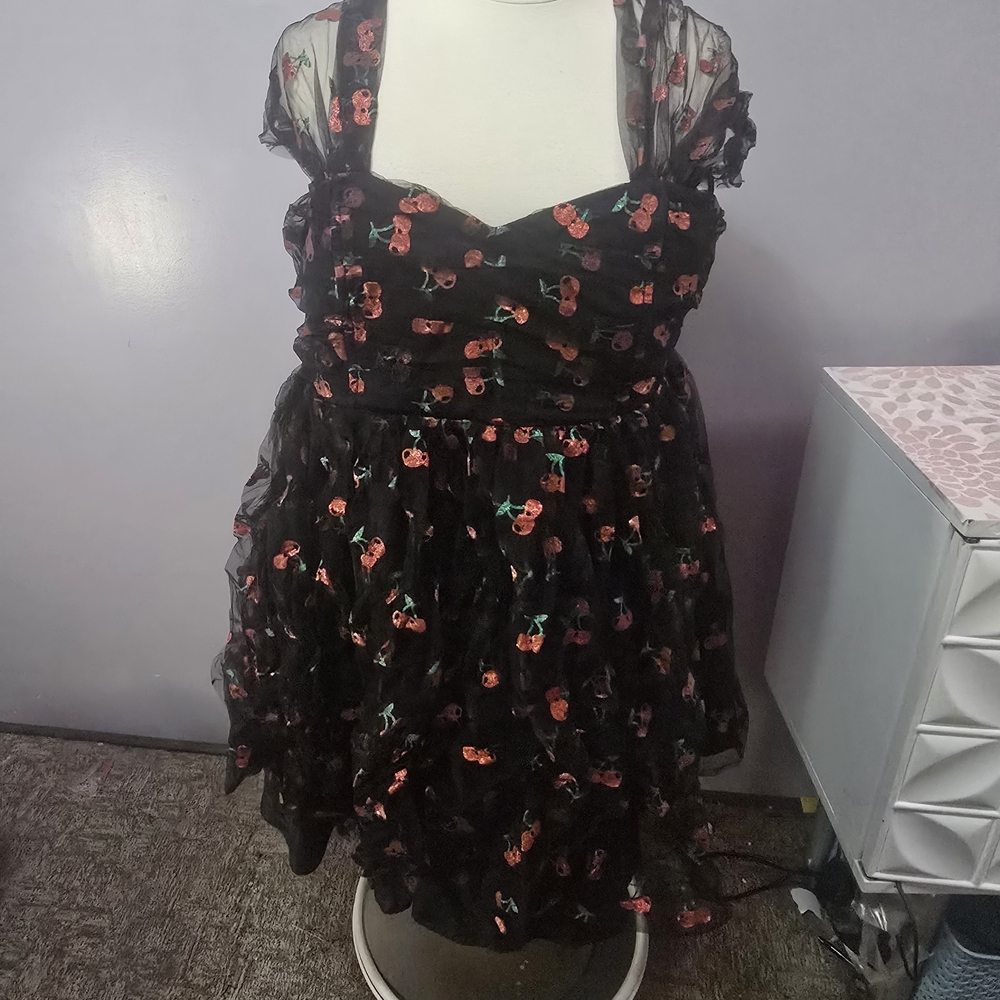 Unique Vintage Black Dress with Floral Embroidery